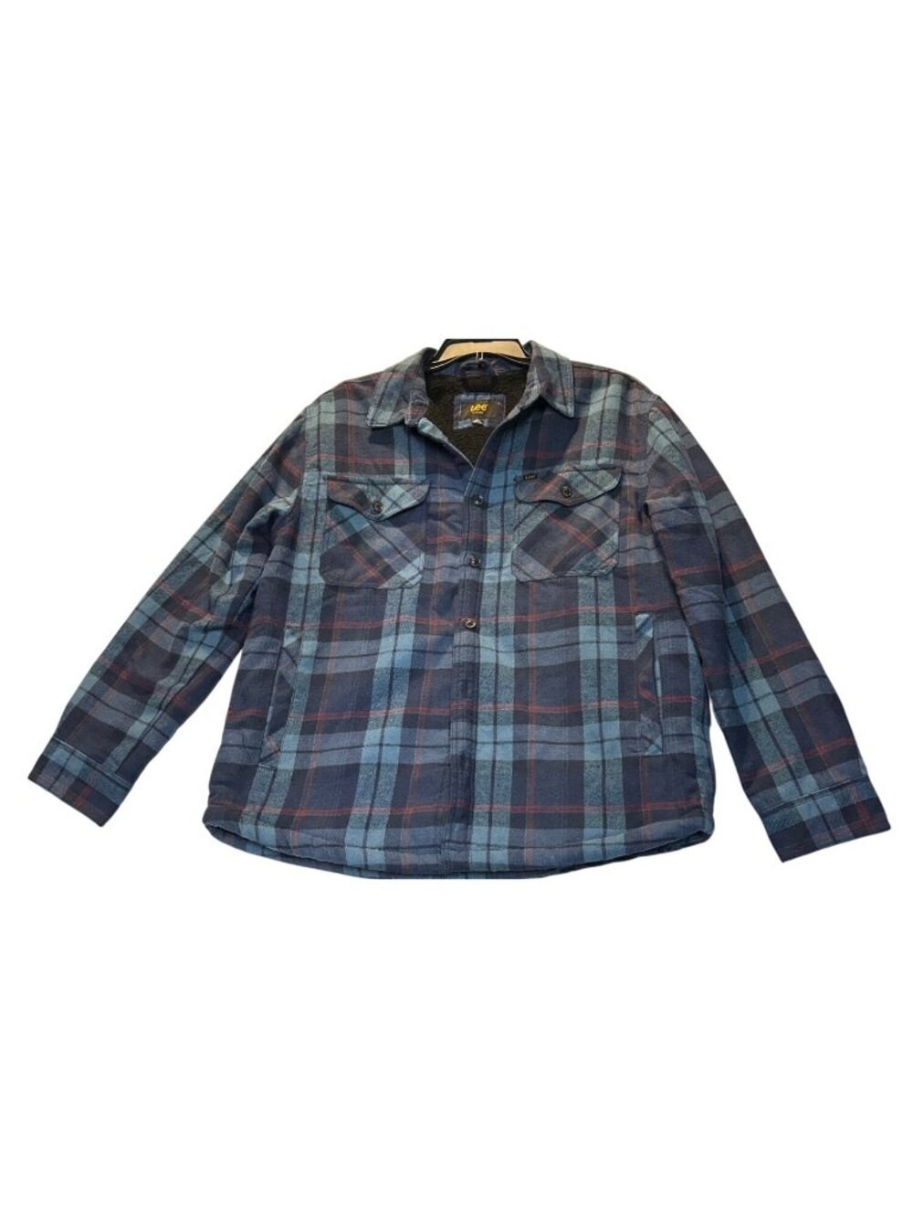 Lee Mens Size L Blue Plaid Button-Up Sherpa Lined Jacket/Shacket